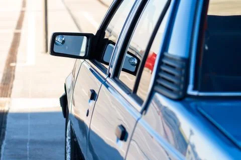 Retro blue car close-up. Stock Photos