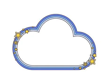 Retro blue cloud groovy hippie wavy frame Stock Illustration
