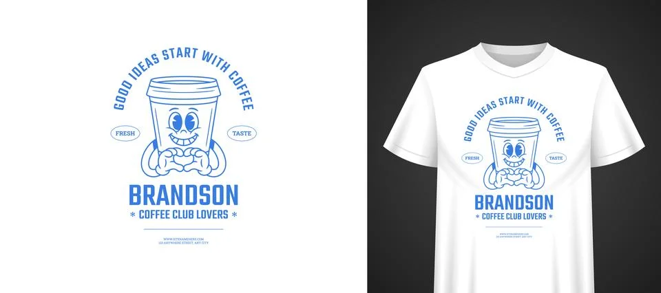 Retro Blue Coffee Mascot Vector Template  TShirt Print Design Stock Illustration