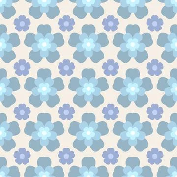Retro Blue Floral Seamless Pattern Background 스톡 일러스트