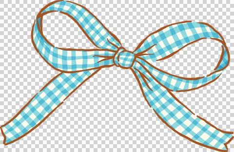 Retro Blue Gingham Ribbon Bow Whimsical Hand Drawn Doodle Stock Illustration