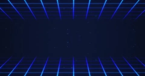 Retro Blue Neon Grid Moving into Deep Space with Grain Texture Loop Stock Footage 333408113