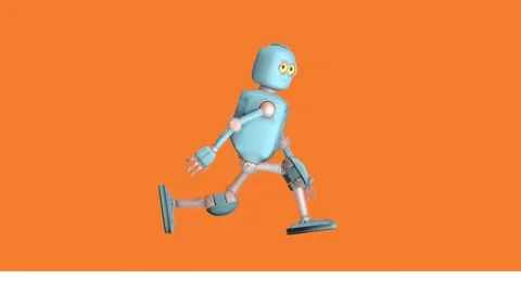 Retro blue robot character running, 3d render, alpha channel Stock Footage 245720897
