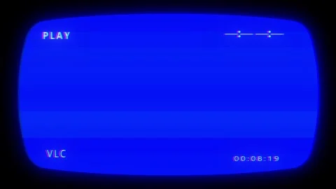 Retro blue tape display visual scan texture, play label, timer marks, glowing cu Stock Footage 340528303
