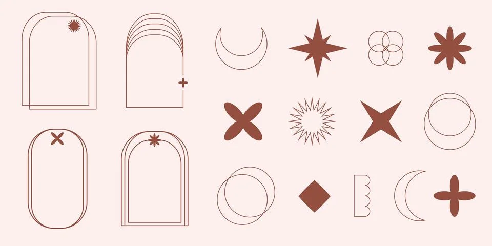 Retro Boho Line Abstract Frames and Elements Set Illustrazione stock