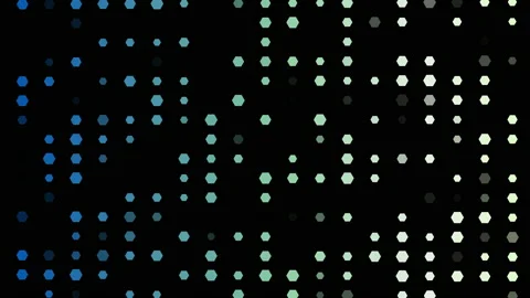 Retro bokeh polygon pattern motion on black background animation seamless loop Stock Footage 142316596