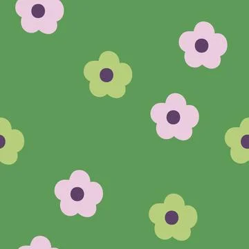 Retro bold floral vector green background. Surface pattern design in style of hi Illustrazione stock