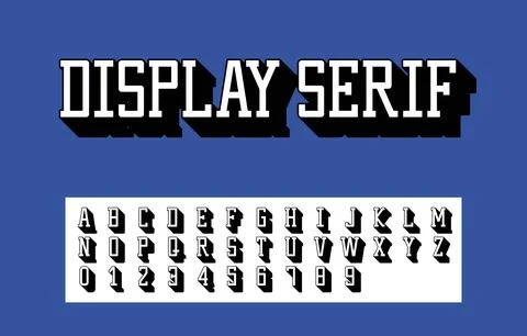 Retro Bold Serif Typeface with Black Drop Shadow on Blue Background Illustrazione stock