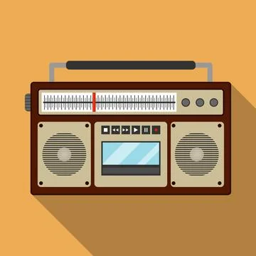 Retro boombox cassette player vector flat illustration vintage radio tape Stock Illustration