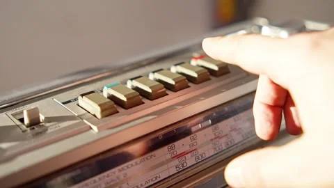 Retro Boombox Close Up Insert Cassette And Press Play Button Stock Footage 330092639