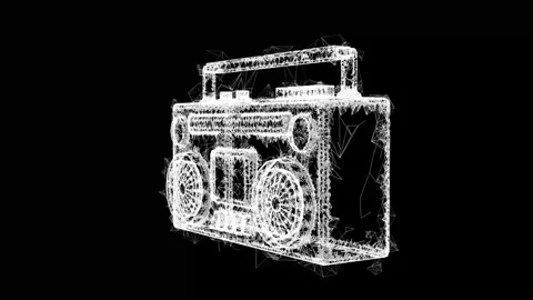 Retro Boombox. Wireframe low poly mesh cyberspace grid Stock Footage 314158160
