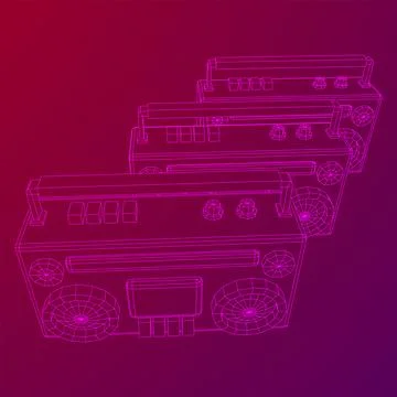 Retro Boombox. Wireframe low poly mesh vector illustration. Stock Illustration