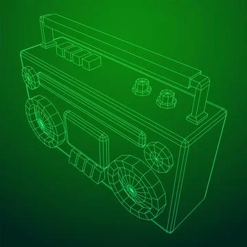 Retro Boombox. Wireframe low poly mesh vector illustration. Stock Illustration