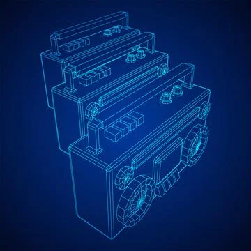 Retro Boombox. Wireframe low poly mesh vector illustration. Illustrazione stock