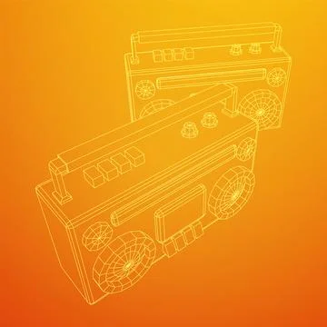 Retro Boombox. Wireframe low poly mesh vector illustration. Stock Illustration