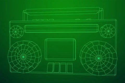 Retro Boombox. Wireframe low poly mesh vector illustration. Stock Illustration