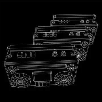 Retro Boombox. Wireframe low poly mesh vector illustration. Stock Illustration