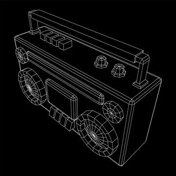 Retro Boombox. Wireframe low poly mesh vector illustration. Stock Illustration