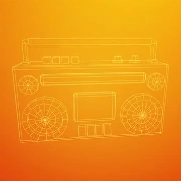 Retro Boombox. Wireframe low poly mesh vector illustration. Stock Illustration