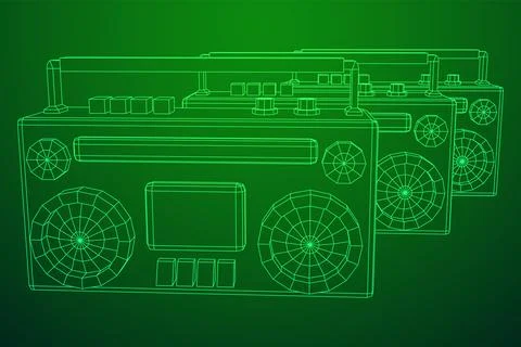 Retro Boombox. Wireframe low poly mesh vector illustration. Stock Illustration
