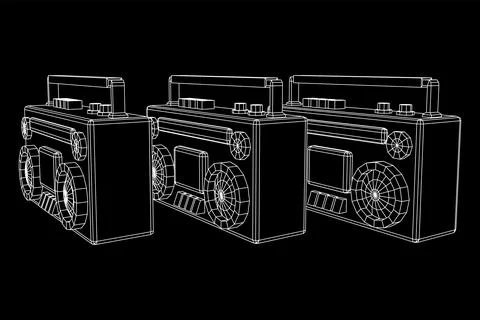 Retro Boombox. Wireframe low poly mesh vector illustration. Stock Illustration
