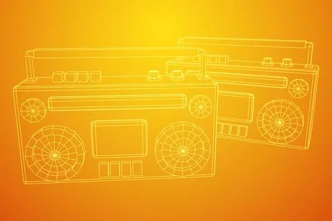 Retro Boombox. Wireframe low poly mesh vector illustration. Stock Illustration