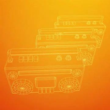 Retro Boombox. Wireframe low poly mesh vector illustration. 스톡 일러스트