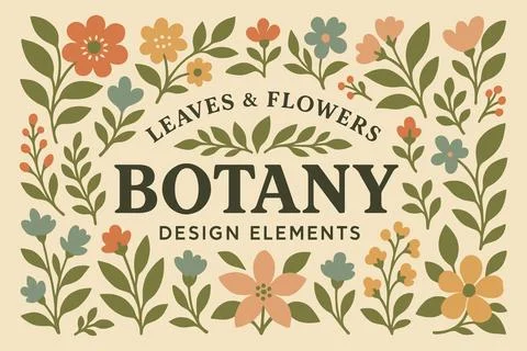 Retro Botany Design Elements Leaves and Flowers Collection Иллюстрация