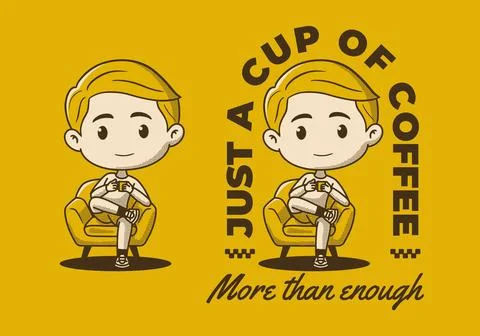 Retro boy character sitting on the sofa and drinking coffee design Stock Illustration