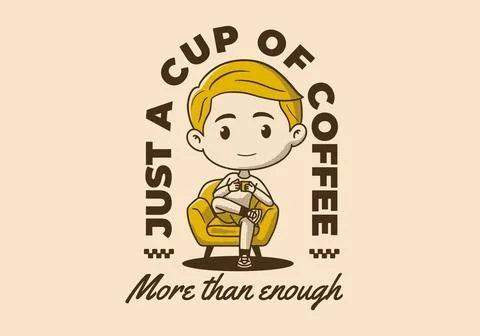 Retro boy character sitting on the sofa and drinking coffee design Stock Illustration
