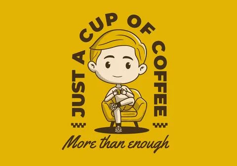 Retro boy character sitting on the sofa and drinking coffee design Stock Illustration