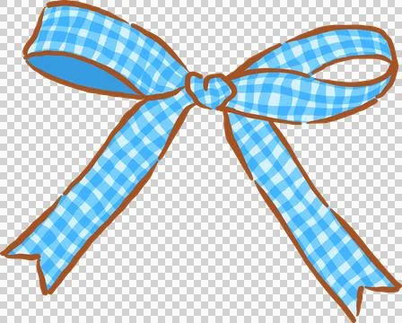 Retro Bright Blue Gingham Ribbon Bow Whimsical Hand Drawn Doodle Stock Illustration