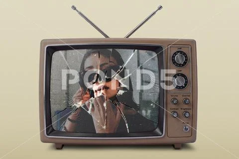 Retro Broken TV Screen Photo Effect Template PSD Template