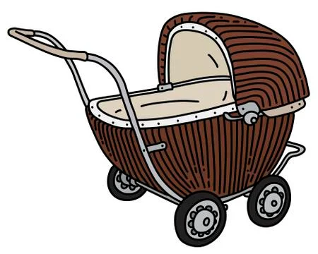 The retro brown wicker stroller Stock Illustration