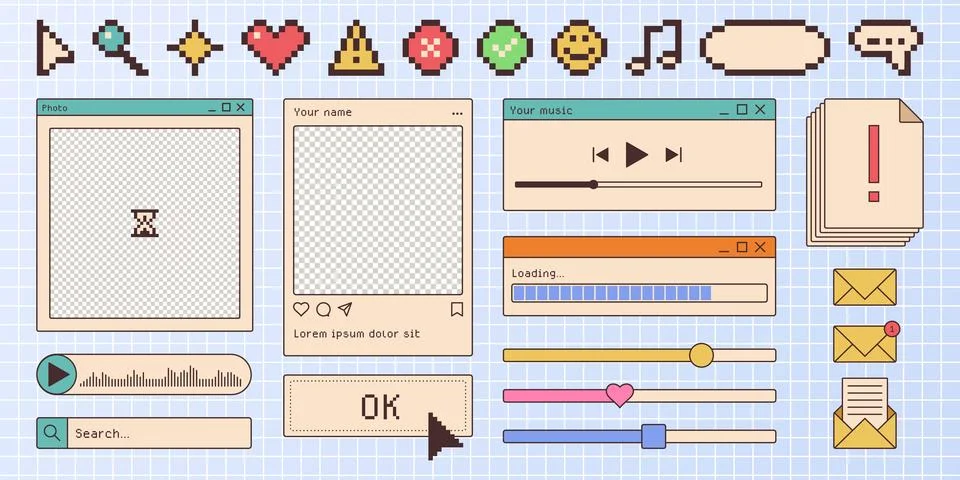 Retro browser window interface elements Stock Illustration