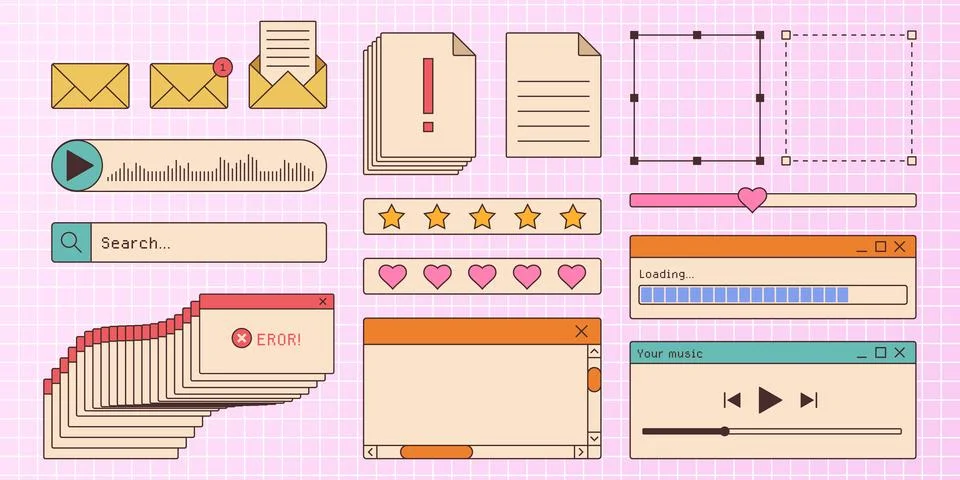 Retro browser window interface kit. Stock Illustration