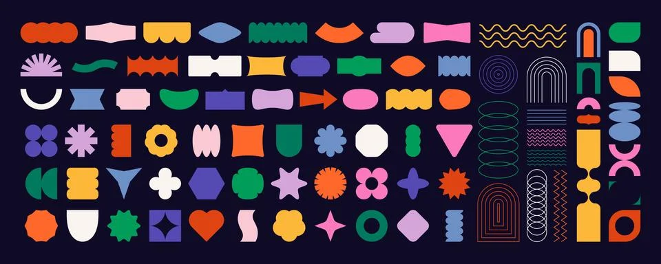 Retro brutalist shapes. Geometric basic figures of swiss 70s 80s style Stock Illustration