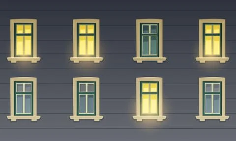 Retro Building Facade At Night Stock Illustration