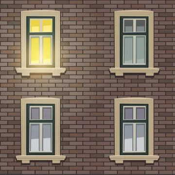 Retro Building Facade At Night Time Illustrazione stock