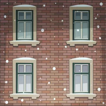 Retro Building Facade At Winter Time Stock Illustration