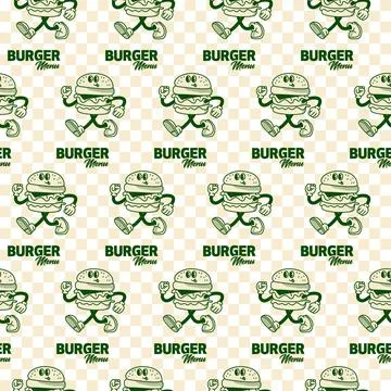 Retro Burger Green Seamless Pattern Stock Illustration