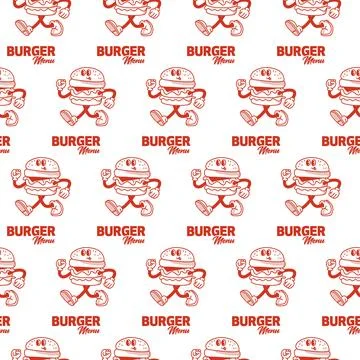 Retro Burger Guy Seamless Pattern Stock Illustration