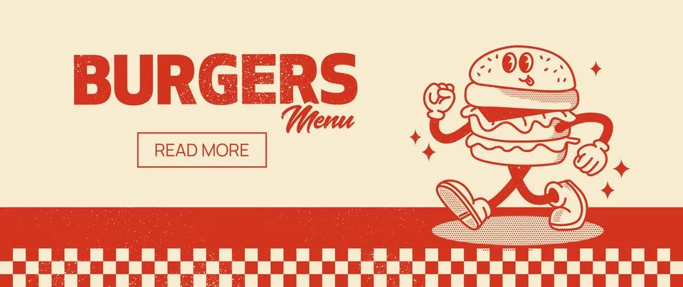 Retro Burger Guy Web Banner Stock Illustration