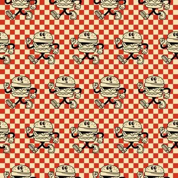 Retro Burger Red Seamless Pattern Stock Illustration