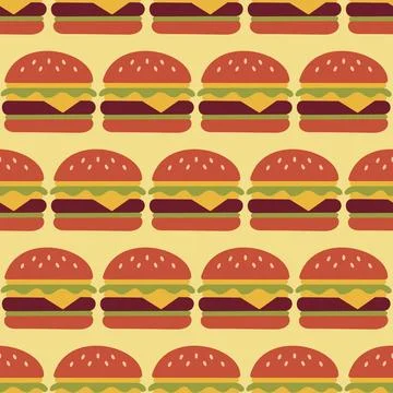 Retro Burger Seamless Pattern, Cheeseburger Vector Repeating Background, Vi.. Stockillustratie