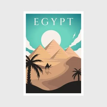 Retro Cairo Egypt Poster Design illustration, Egypt dessert and pyramid poster Stock Illustration