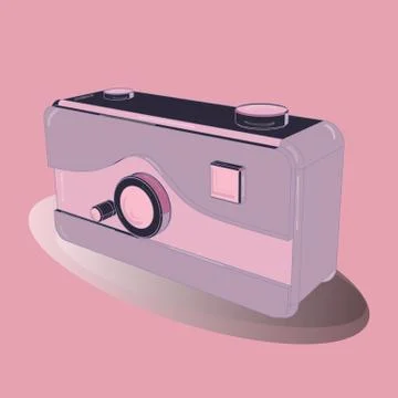 Retro camera. 3D picture vector isolated. Scketh in neutral, pink and violet col Stock Illustration