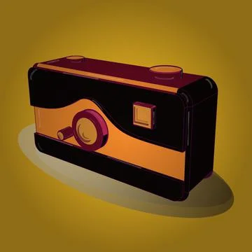 Retro camera in a 3D style on a colored background. Axonometry. Vector. Old came Illustrazione stock