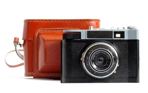 Retro camera and case Stock Photos