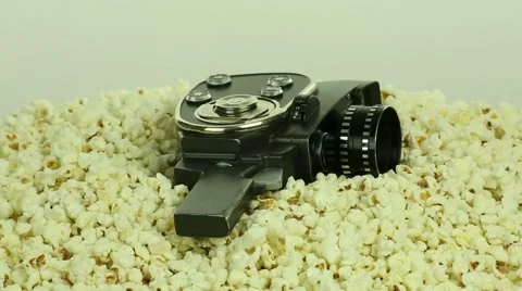 Retro camera and popcorn loop Stock Footage 48439459